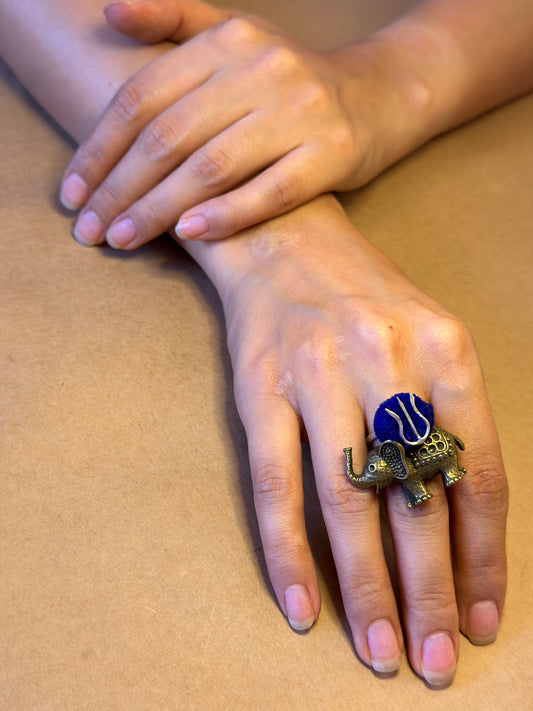 Elephant silver trishul ring