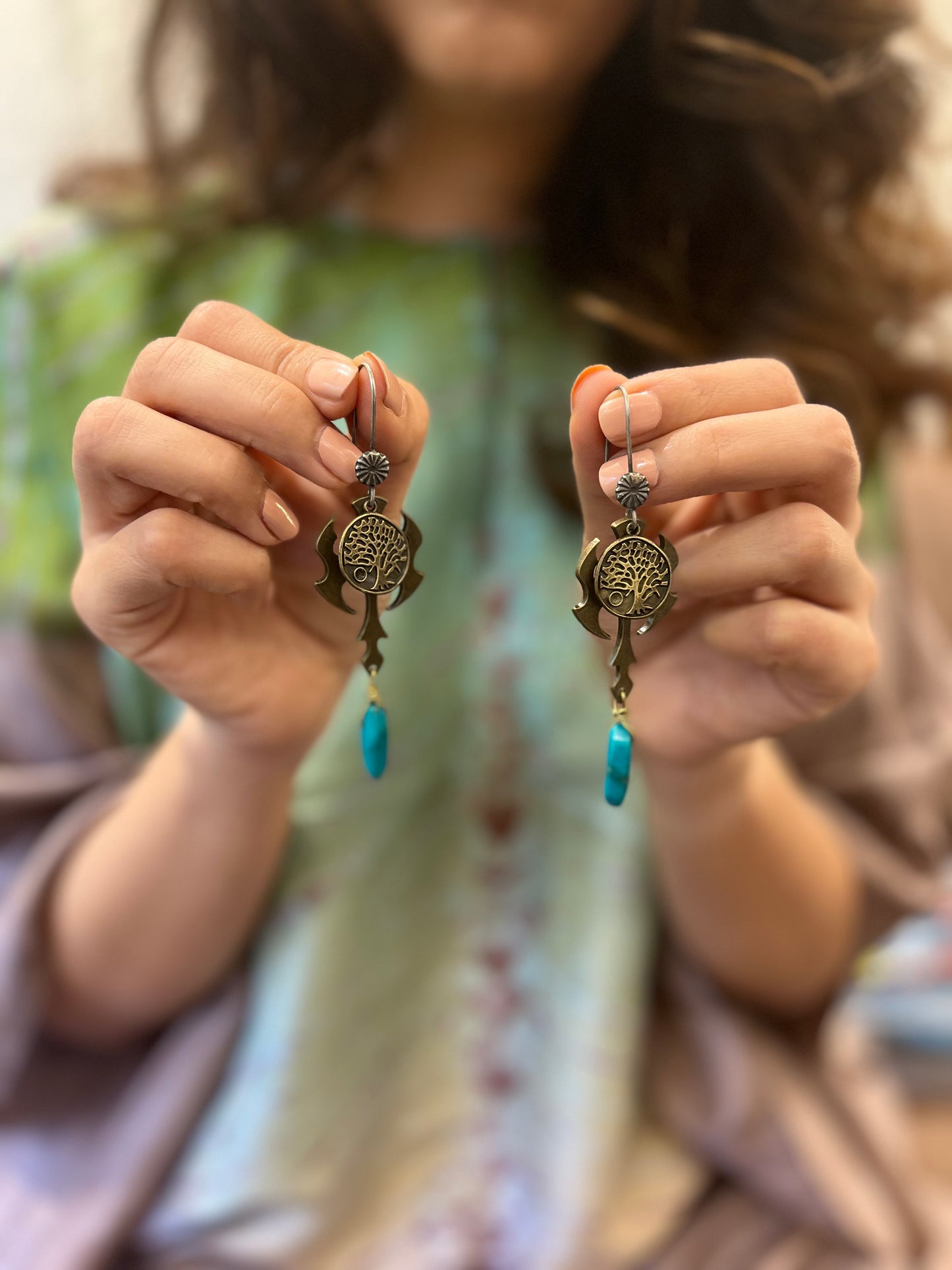 Silver turquoise bead earring