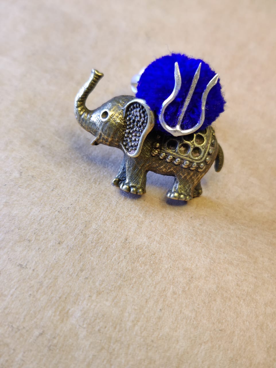 Elephant silver trishul ring