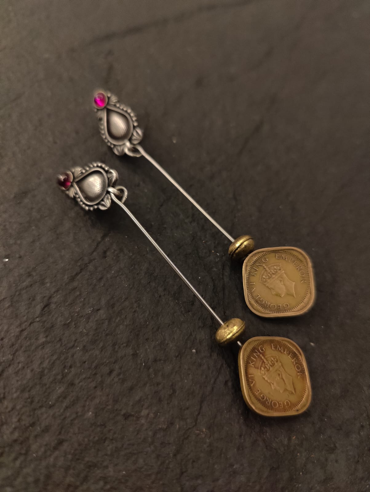 Silver brass coin earring