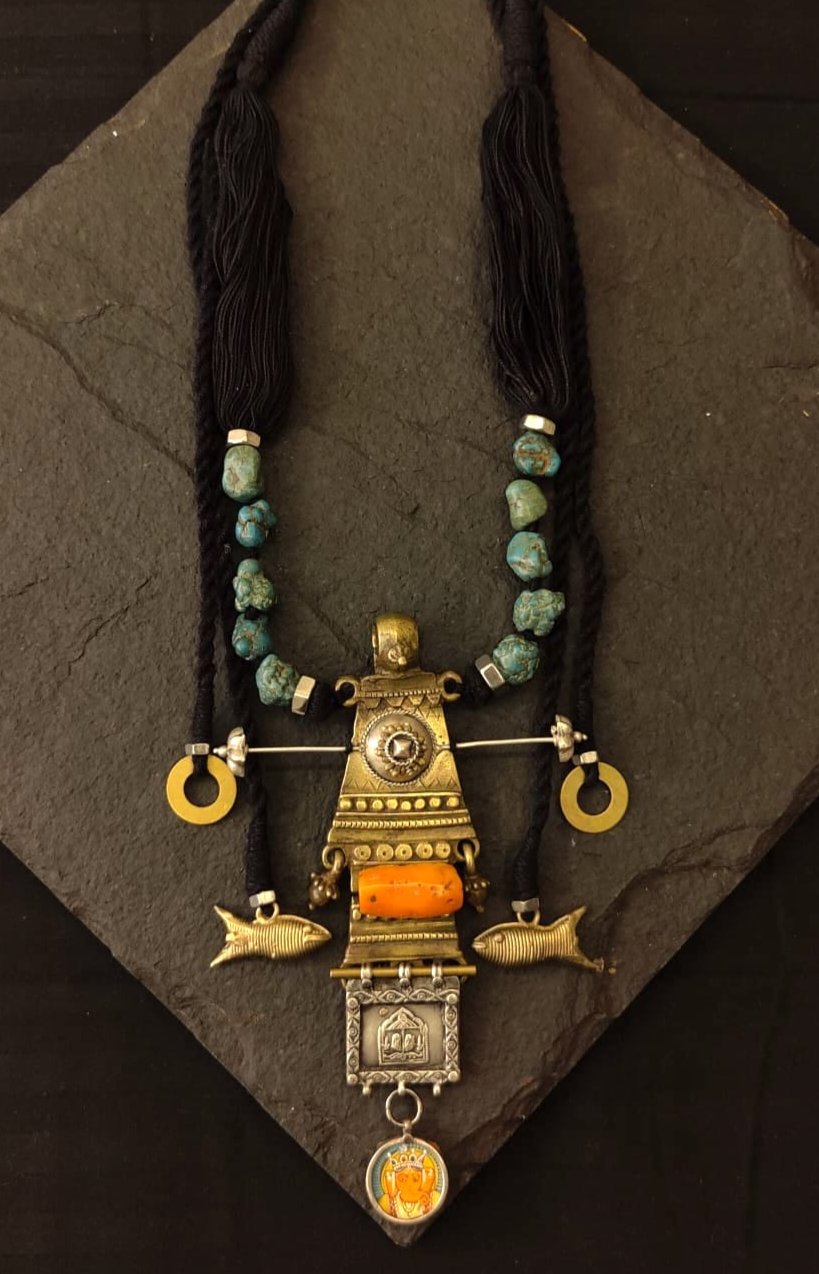 Silver brass turquoise bead Ganesha necklace