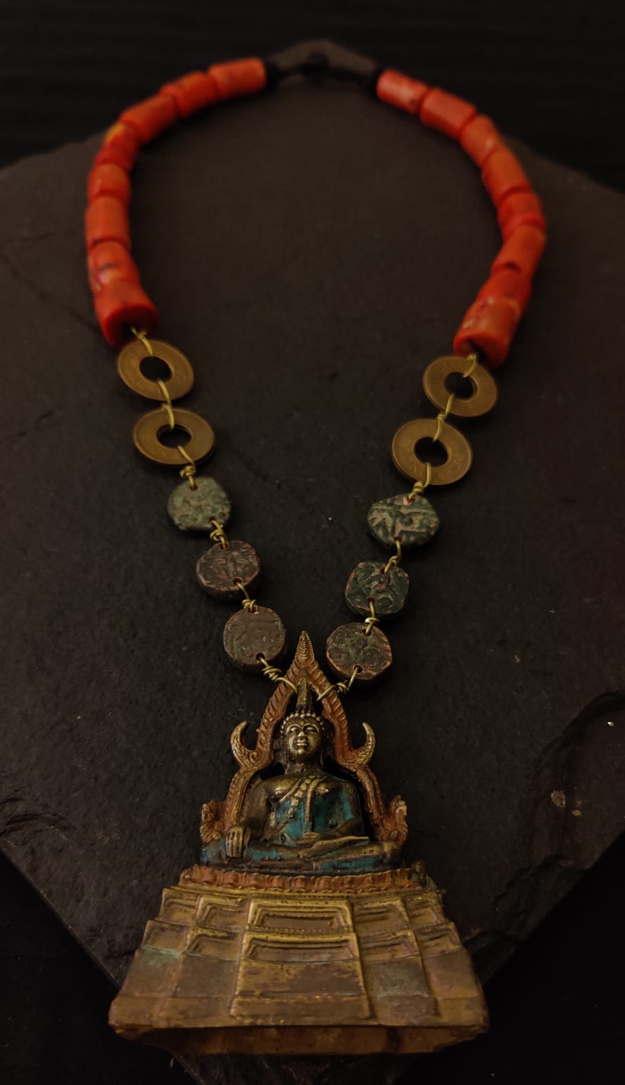 Coral bead Buddha necklace