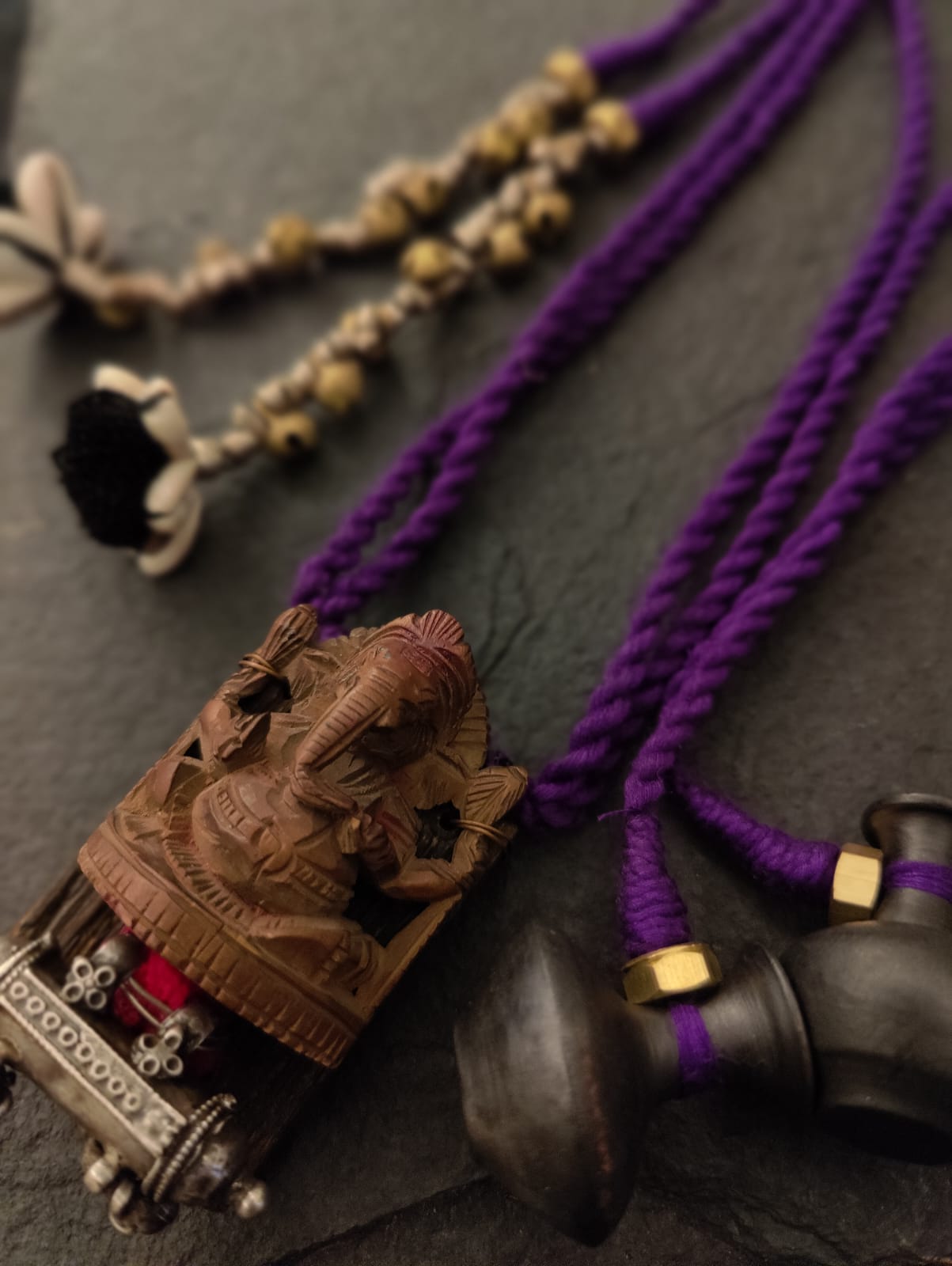 Carved wooden Ganesha necklace