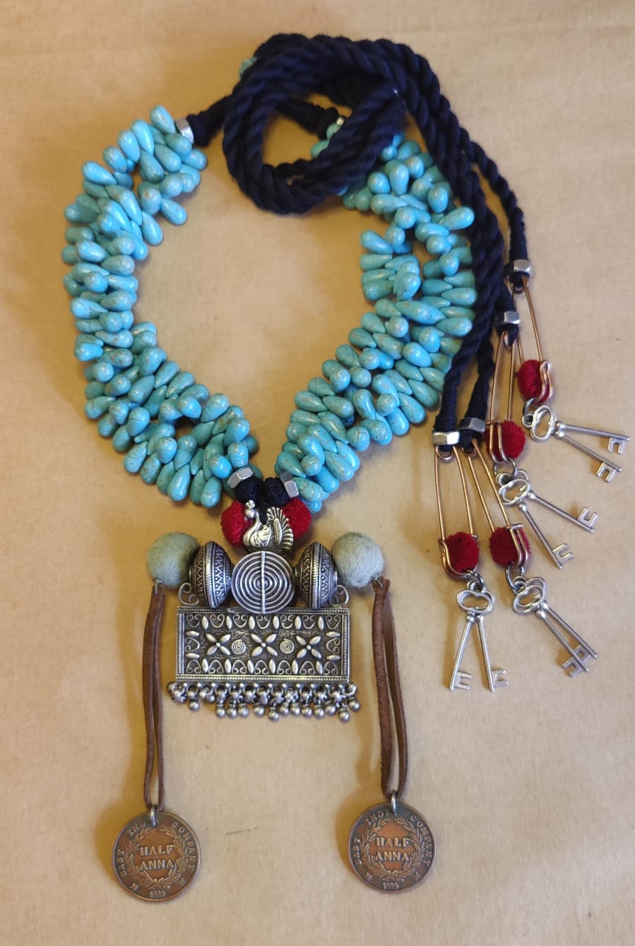 Turquoise bead silver necklace