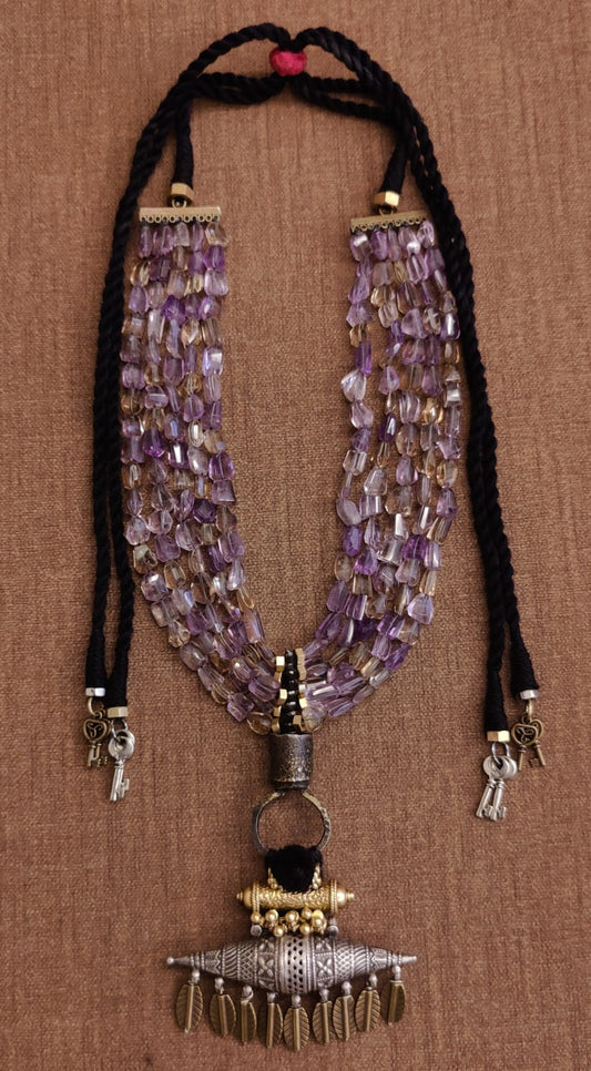 Amethyst bead silver necklace