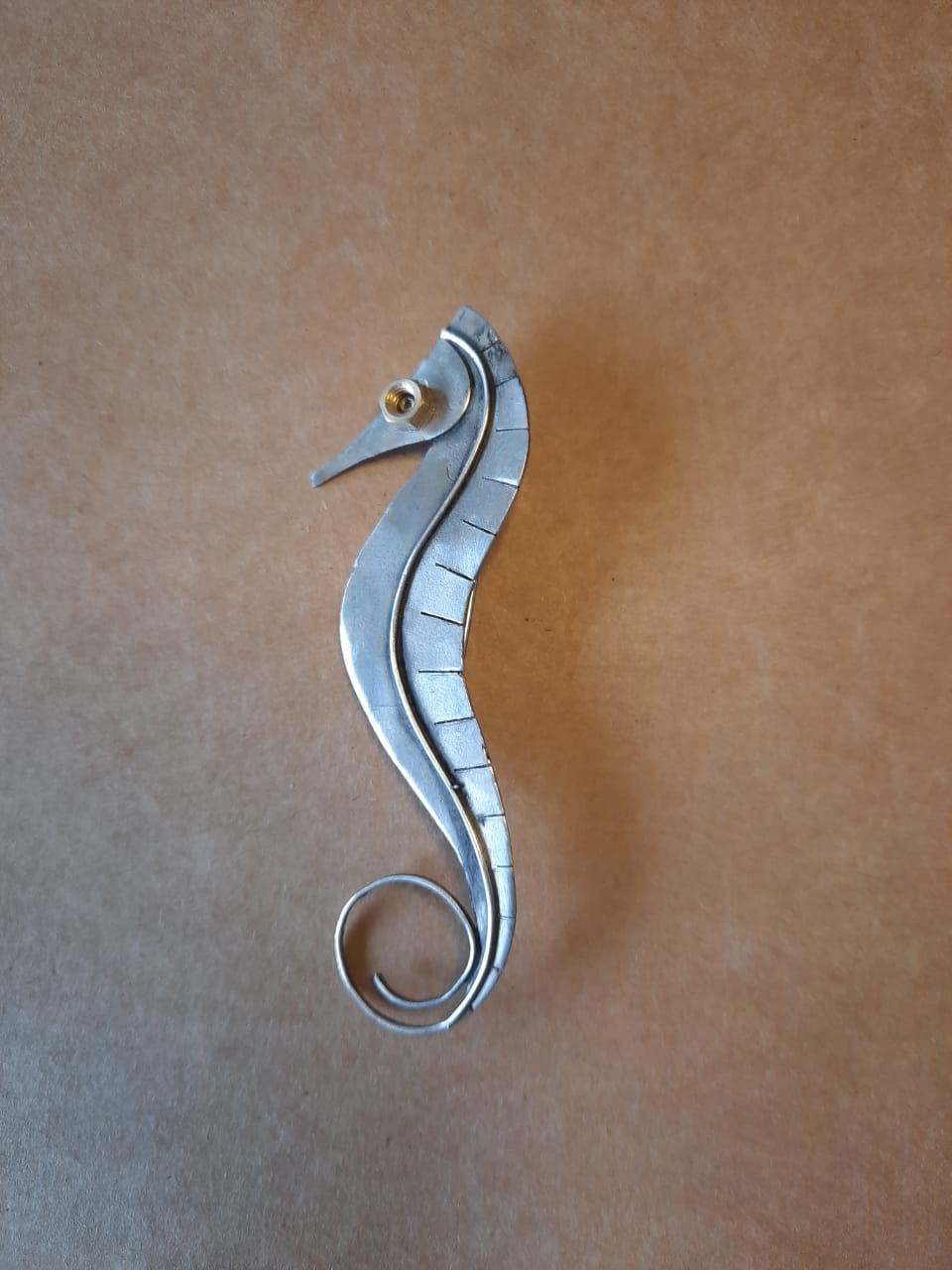 Pure silver sea horse brooch