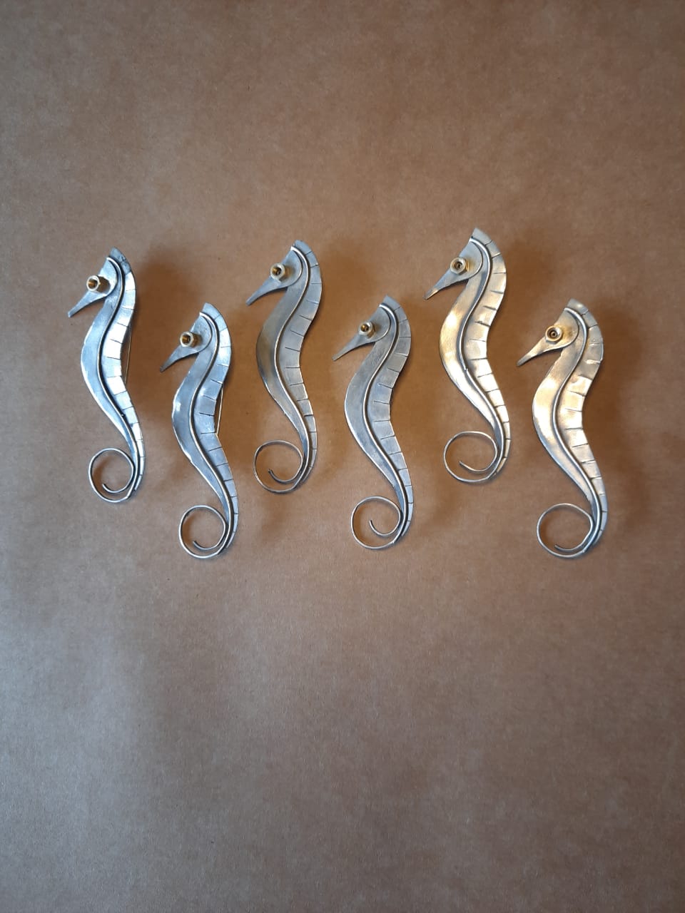 Pure silver sea horse brooch