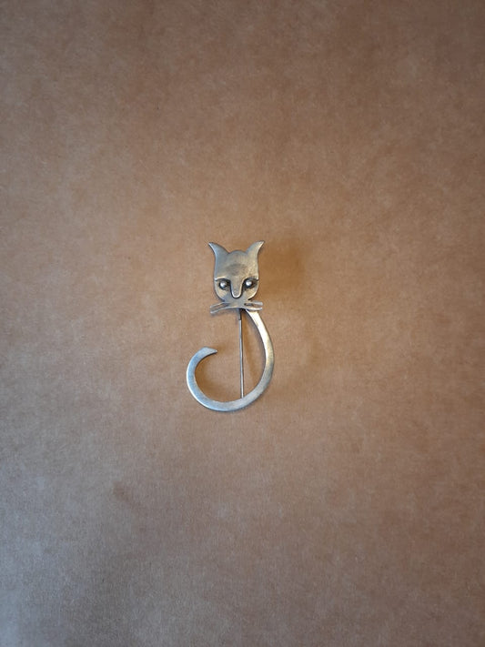 Pure silver cat brooch